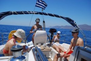 Whole crew on board of the yacht